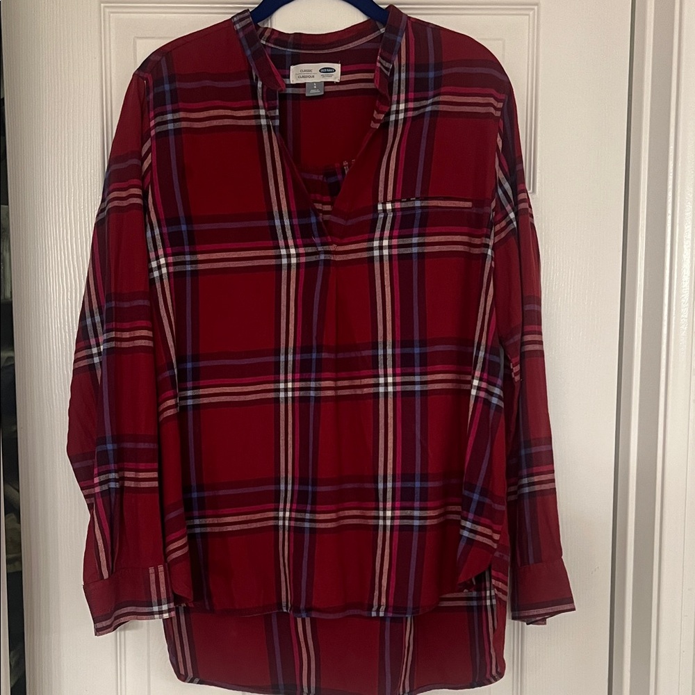 Old Navy Women's Flannel Red and Blue Plaid Blouse